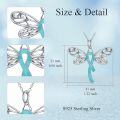 wholesale 925 Sterling Silver Dragonfly Teal Ribbon Cross Pendant Necklace for Women's Ovarian Cancer Awareness Gifts-0-3