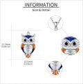 wholesale 925 Sterling Silver Owl Pendant Necklace with Blue and Orange Enamel Accents - Unique s for Women & Girls-0-4