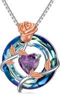wholesale TOUPOP Birthstone Necklace For Women 925 Sterling Silver Rose Flower Pendant Blue Circle Crystal Jewelry Birthday Gifts -0-0