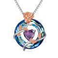 TOUPOP Sterling Silver Blue Crystal Birthstone Flower Pendant Necklace-0-0