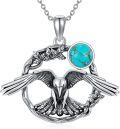 wholesale  Sterling Silver Green Turquoise Vintage Wolf Raven Phoenix Pendant Necklace w 18+2 Chain ( chars) -0-0