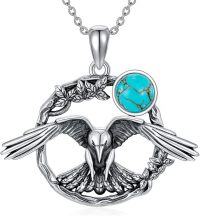 wholesale 925 Sterling Silver Green Turquoise Vintage Wolf Raven Phoenix Pendant Necklace w 18+2 Chain ( chars)-Raven