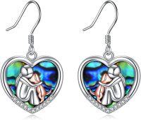 wholesale 925 Sterling Silver Heart-Shaped Love Couple Earrings with Abalone Shell Inlay & CZ Gems for Women's Valentines Day -Drop Dog Earrings