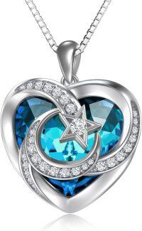 wholesale 925 Sterling Silver Heart Crystal Moon Star Necklace Women s Birthstone Jewelry Gift-12-December