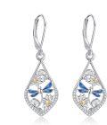 wholesale 925 Sterling Silver Blue Enamel Lotus Dragonfly Drop Earrings Yoga Jewelry-0-0