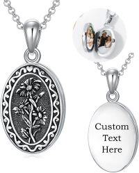 wholesale Sterling Silver 12 Month Birth Flower Photo Locket Necklace Jewelry Gift -3.photo&text customized-04-April-daisy-text-04-April-daisy-p-2.text customized