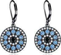 wholesale 925 Sterling Silver Round Blue Crystal Evil Eye Drop Earrings for Women and Teenage Girls-Black
