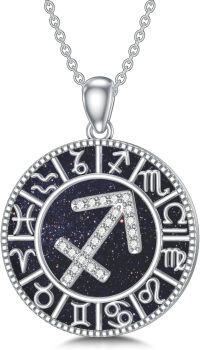 wholesale Sterling Silver Blue Sandstone 12 Zodiac Constellation Necklace for Women Men-9.Sagittarius（11.22-12.21）