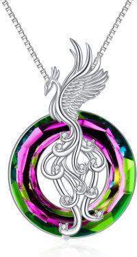 wholesale Sterling Silver Crystal Phoenix Necklace Gift for Women-Green