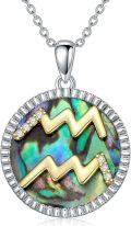 wholesale 925 Sterling Silver Aquarius Zodiac Abalone Shell & Cubic Zirconia Pendant Necklace-0-0