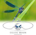 wholesale 925 Sterling Silver Blue Crystal Dragonfly & Crescent Moon Adjustable Celtic Bracelet - Irish  for Women-0-4