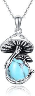 wholesale 925 Sterling Silver Turquoise Mushroom Pendant Necklace for Women Mothers Day Jewelry-0-5