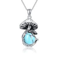 wholesale 925 Sterling Silver Mushroom Necklace Wholesale With Blue Opal Pendant-Turquoise