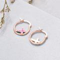 wholesale 925 Sterling Silver Pink Opal Cross Huggie Hoop Earrings for Women and Girls-0-4