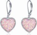 wholesale 925 Sterling Silver Metal Drusy Crystal Heart Dangle Earrings (Pink/Blue/Purple) Leverback Drop s for Women-0-1