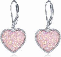 wholesale 925 Sterling Silver Metal Drusy Crystal Heart Dangle Earrings (Pink/Blue/Purple) Leverback Drop s for Women-Pink Drusy