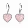 wholesale 925 Sterling Silver Metal Drusy Crystal Heart Dangle Earrings Wholesale (Pink/Blue/Purple) Leverback Drop s for Women-0-1