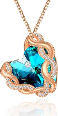 wholesale 925 Sterling Silver Infinity Heart Birthstone Crystal Necklace-09-Sept-Sapphire Blue