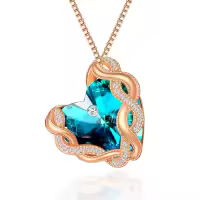 wholesale 925 Sterling Silver Infinity Heart Birthstone Crystal Necklace-09-Sept-Sapphire Blue
