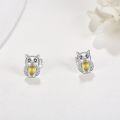 wholesale 925 Sterling Silver Owl Stud Earrings with Yellow Stone Gifts for Women Girls-0-3