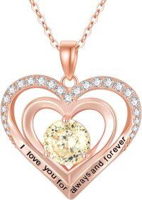 wholesale Sterling Silver Birthstone Forever Love Heart Jewelry for Women Wife Mom Girlfriend Birthday Christmas Mothers Day Gifts-Rose Gold-11-Nov