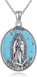 wholesale 925 Sterling Silver Turquoise Virgin of Guadalupe Pendant Necklace Catholic Gifts for Women-0-0