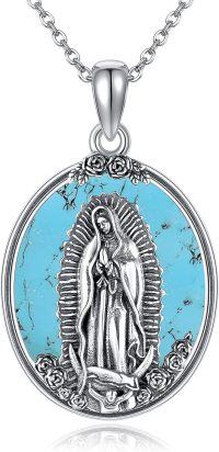 wholesale 925 Sterling Silver Turquoise Virgin of Guadalupe Pendant Necklace Catholic Gifts for Women-Turquoise