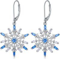 wholesale 925 Sterling Silver Blue Crystal Snowflake Drop Earrings - Winter Holiday s for Her-C-Snowflake