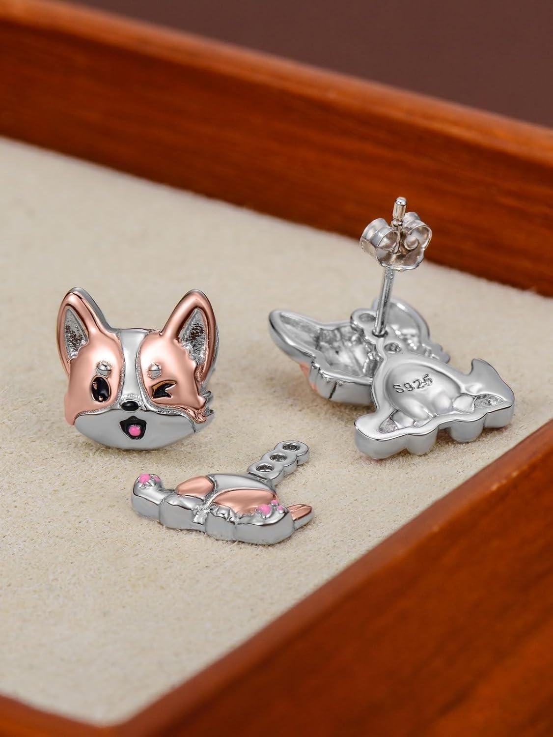 Sterling Silver Animal Stud Earrings Axolotl Highland Cow Corgi Women s Gift-0-3