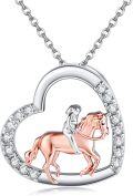 wholesale 925 Sterling Silver Rose Gold Plated Horse & Rider in Heart Shape Pendant Necklace with Cubic Zirconia Stones-0-0