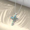 wholesale 925 Sterling Silver Abalone Shell Inlay Hummingbirds & Butterflies Cross Pendant Necklace Christian  for Women Girls-0-4