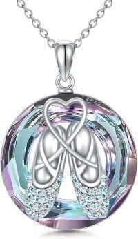 wholesale 925 Sterling Silver Round Crystal Ballerina Pendant Necklace for Women Girls s-B-Ballet Slippers Shoes Necklace