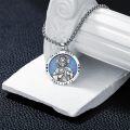 wholesale 925 Sterling Silver Round Blue Opal Saint Jude Pray for Us Medal Pendant Necklace-0-4