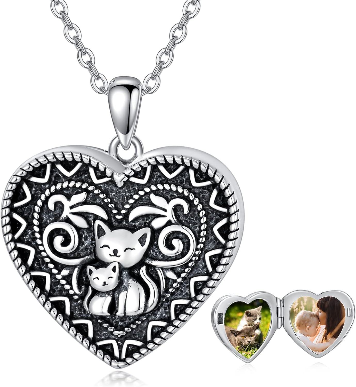 Sterling Silver Abalone Shell Daughter Locket Necklace Gift from Mom Dad-11-Cat Locket+ Photo-11-Cat Locket+ Photo+Text
