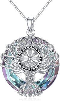wholesale 925 Sterling Silver Viking Tree of Life Pendant Necklace with Crystal Circle for Women/Men-Viking-2