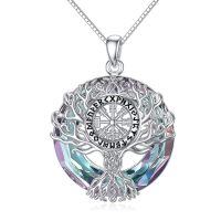 wholesale 925 Sterling Silver Platinum Plated Vegvisir Rune Tree Of Life Crystal Pendant Necklace-Viking-2