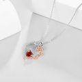 wholesale 925 Sterling Silver Red Crystal Butterfly & Flower Pendant Necklace-0-3