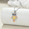 wholesale 925 Sterling Silver Citrine and Orange Stone Owl Filigree Pendant Necklace for Women-0-2