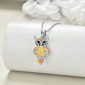 wholesale 925 Sterling Silver Owl Pendant Necklace With Amber And Crystal Details-0-2