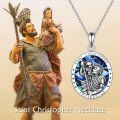 wholesale 925 Sterling Silver Saint Christopher Protect Us Pendant Necklace with Abalone Shell and Chain for Men Women Christian Gifts 36cm + Extender-0-3