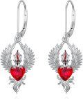 wholesale 925 Sterling Silver Red Heart Angel Wing Drop Earrings for Women Girls  4cm Long-0-0