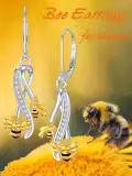 TOUPOP Silver Bee Earrings with Stone-0-2