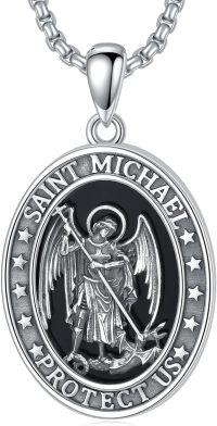 wholesale 925 Sterling Silver Saint Michael Protect Us Medal Necklace for Men/Women-A02. st michael (Black Onyx)