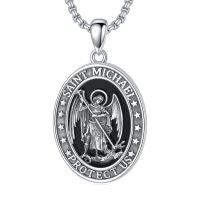 wholesale 925 Sterling Silver Saint Michael Protect Us Medal Necklace for Men/Women-A02. st michael (Black Onyx)