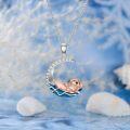 wholesale 925 Sterling Silver Otter on Moon Ocean Wave Necklace for Women s-0-2