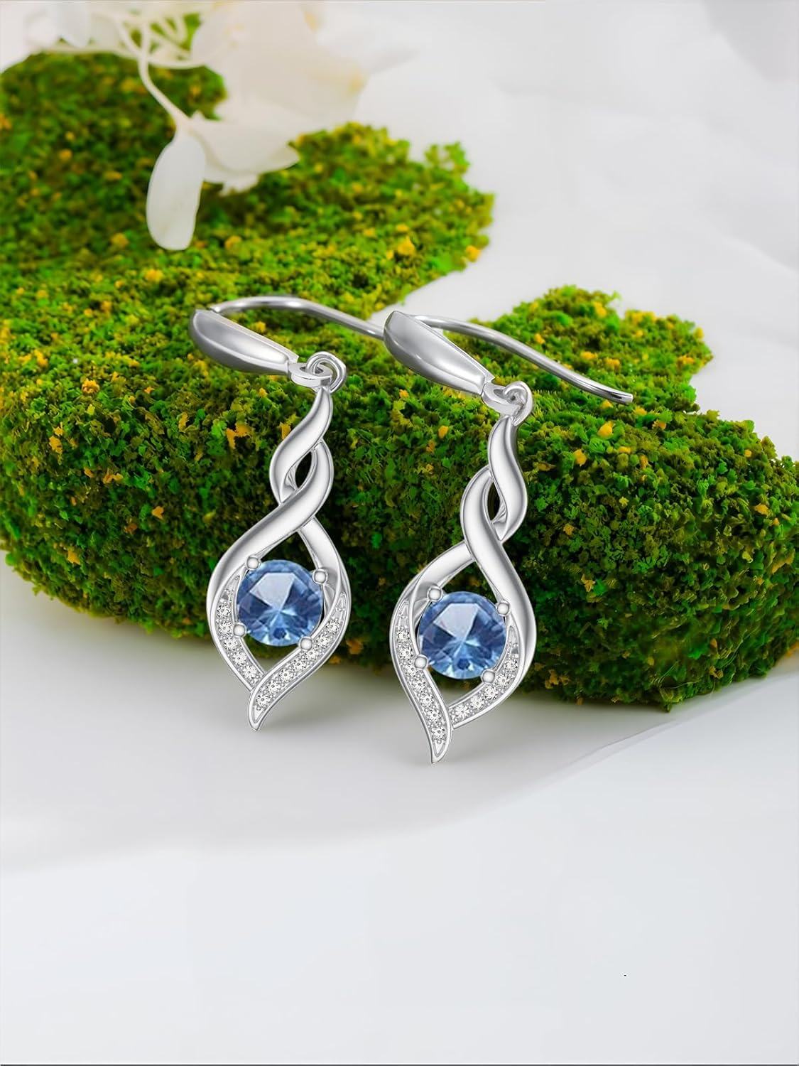 wholesale Sterling Silver December Topaz Infinity Birthstone Dangle Drop Earrings 22.9mm-0-3