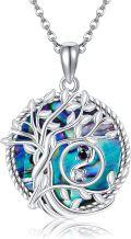 wholesale 925 Sterling Silver 925 Tree of Life Abalone Shell Pendant with Black and White CZs-0-0