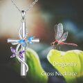 wholesale 925 Sterling Silver Dragonfly Cross Necklace with Blue and Purple Stones Birth Flower Jewelry for Women-0-4