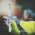 wholesale 925 Sterling Silver Cross Necklace With Blue And Purple Swarovski Crystals-0-4