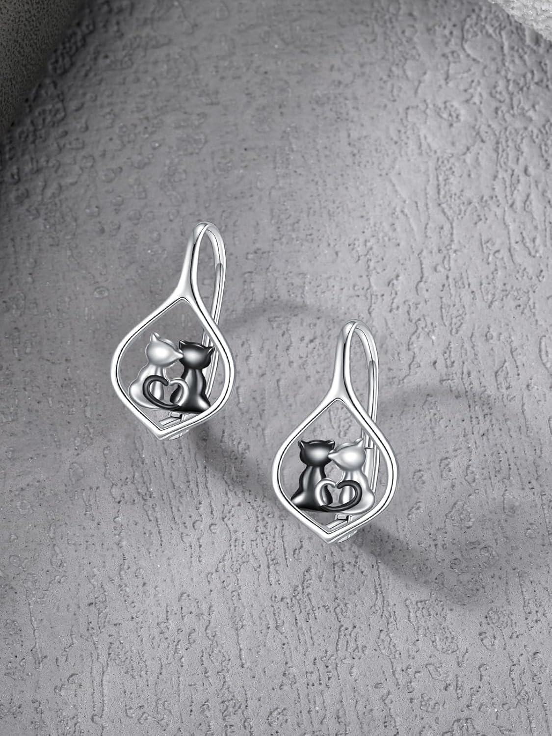 wholesale 925 Sterling Silver Cat Heart Teardrop Dangle Drop Hoop Earrings for Women Gifts-0-4